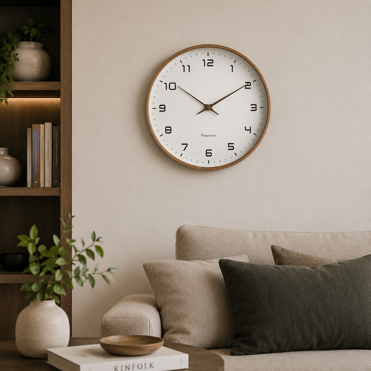 Wall Clock Solid Wood 25x25 cm or 30x30 cm | Scandinavian Style, Brown or Cream | Silent Sweep Movement, Battery Powered 1