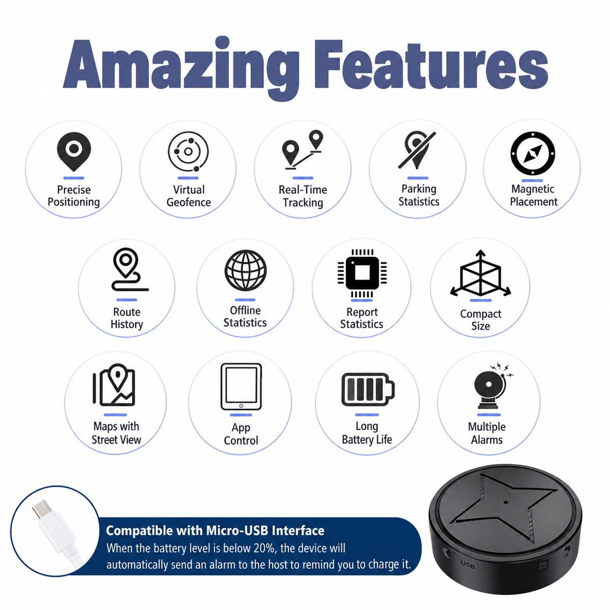 Magnetic GPS Tracker for Vehicles | Real-Time Location Monitoring | 5-10m Accuracy with Geofence & Vibration Alarm