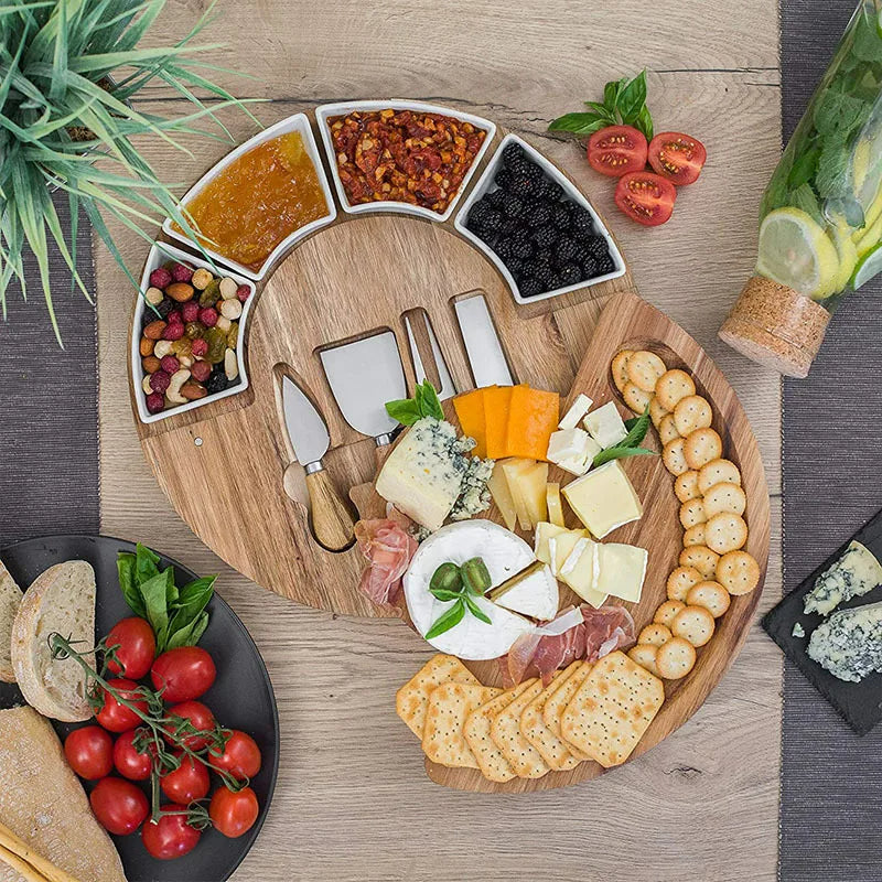 Cheese Board Set | Swivel Top Board, Four Serving Dishes
