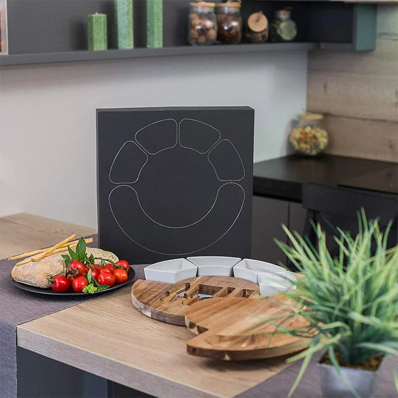 Cheese Board Set | Swivel Top Board, Four Serving Dishes