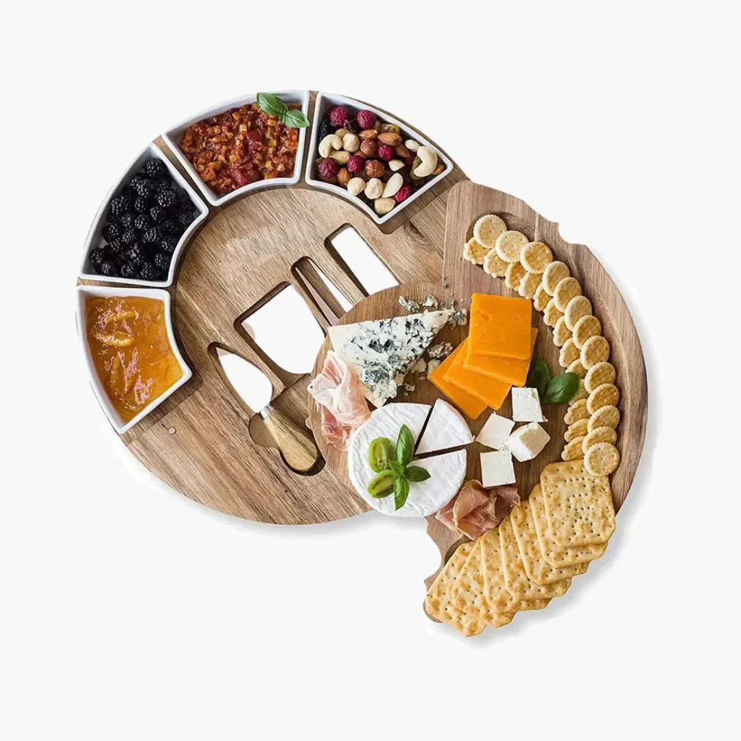 Cheese Board Set | Swivel Top Board, Four Serving Dishes