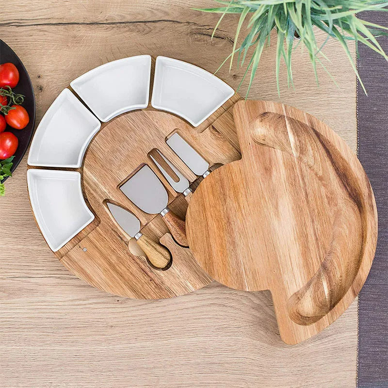 Cheese Board Set | Swivel Top Board, Four Serving Dishes