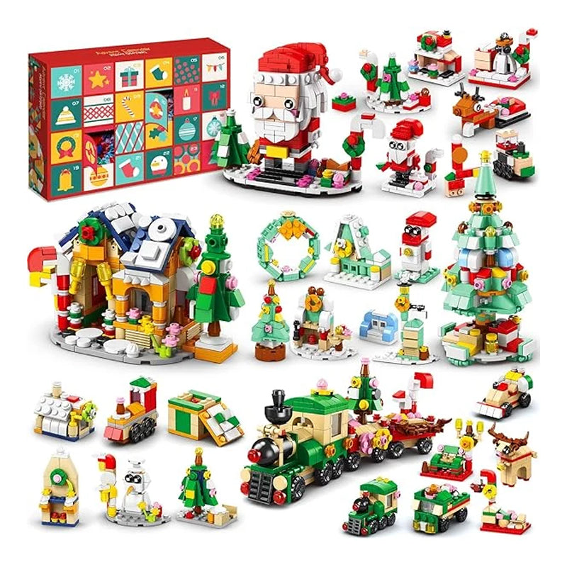 Christmas Advent Calendar Building Block Set | 24 Day Countdown with 24 Mini Block Builds | ABS Material, Includes Instructions