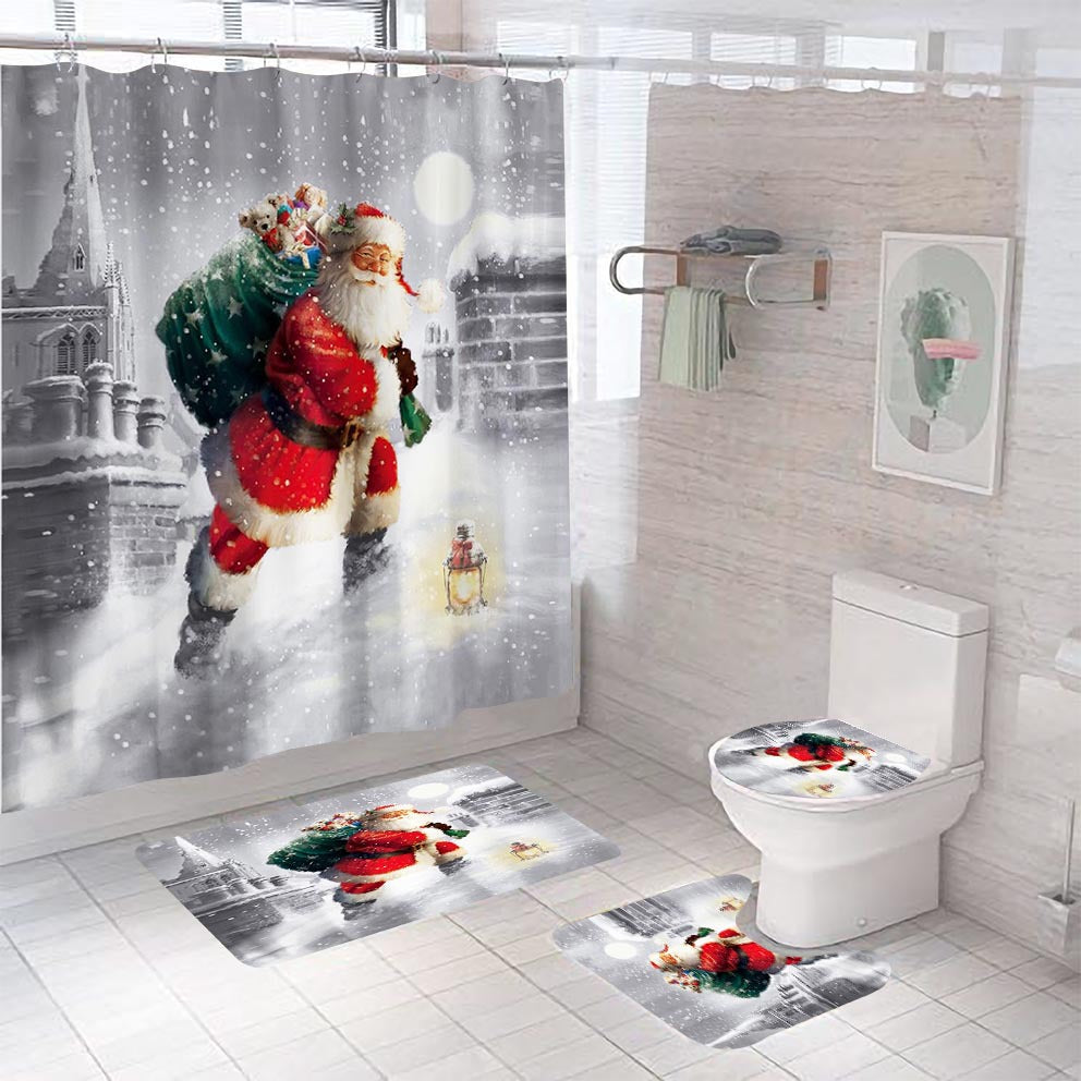 Christmas Shower Curtain Festive Print | Waterproof Polyester | Mould Resistant, Anti-Bacterial, Thick Bathroom Curtain