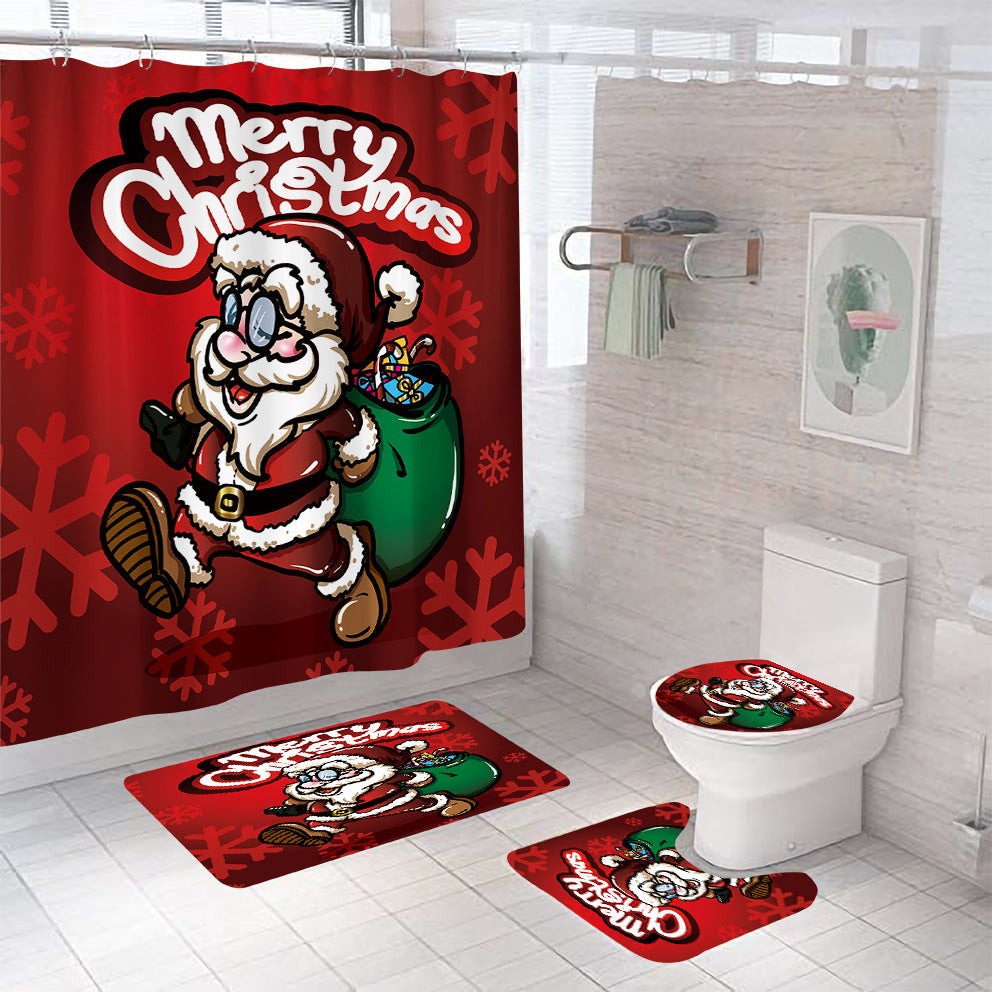 Christmas Shower Curtain Festive Print | Waterproof Polyester | Mould Resistant, Anti-Bacterial, Thick Bathroom Curtain