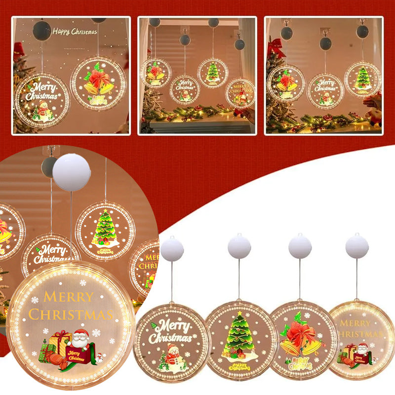 Christmas Window Hanging Lights | Suction Cup Silhouette with Battery-Powered LED | Acrylic Design, Multiple Festive Styles