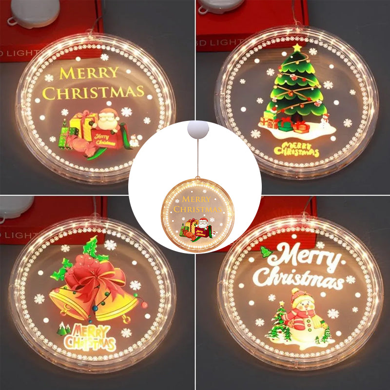 Christmas Window Hanging Lights | Suction Cup Silhouette with Battery-Powered LED | Acrylic Design, Multiple Festive Styles