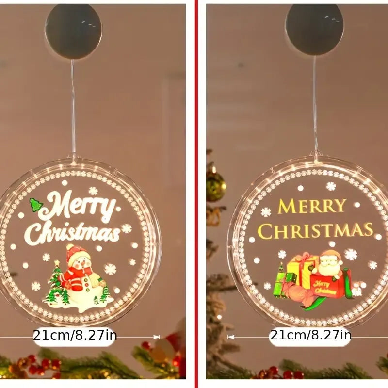 Christmas Window Hanging Lights | Suction Cup Silhouette with Battery-Powered LED | Acrylic Design, Multiple Festive Styles