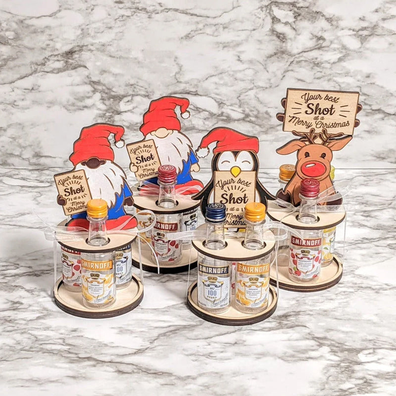 Christmas Wine Bottle Holder Figure | Penguin, Reindeer and Gnome Table Decoration Styles | Wooden Festive Centrepiece