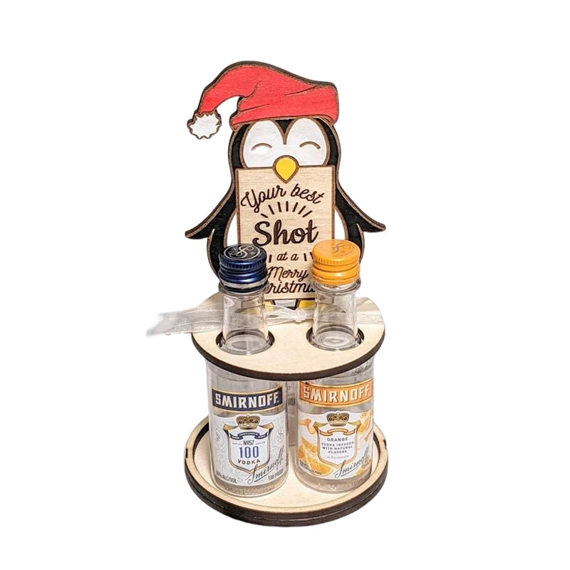 Christmas Wine Bottle Holder Figure | Penguin, Reindeer and Gnome Table Decoration Styles | Wooden Festive Centrepiece