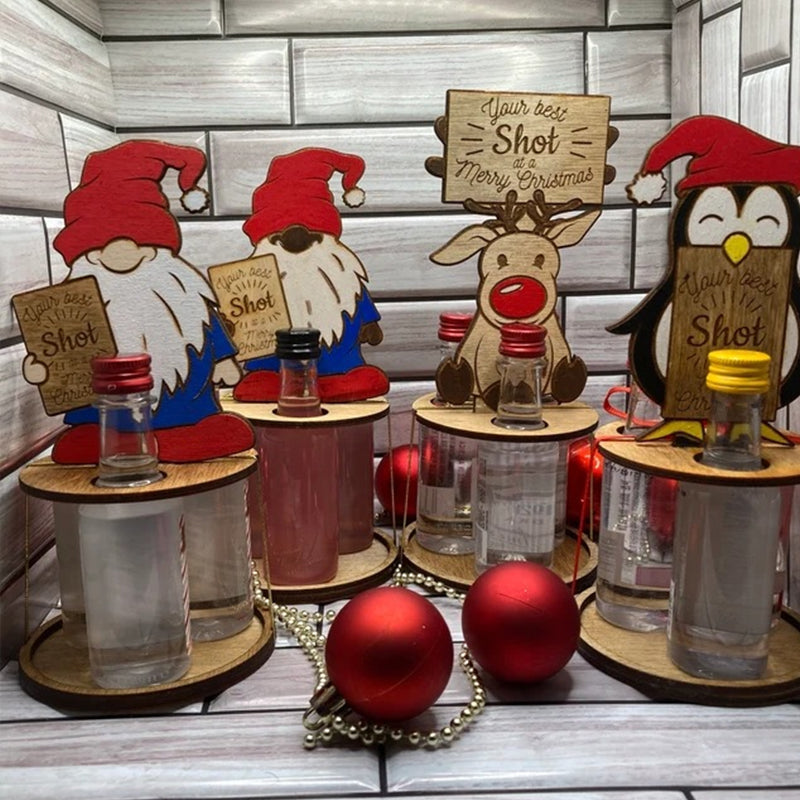 Christmas Wine Bottle Holder Figure | Penguin, Reindeer and Gnome Table Decoration Styles | Wooden Festive Centrepiece