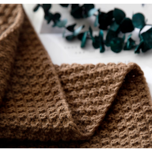 Chunky Knit Throw Blanket | Pom-Pom Tassels, Waffle Weave | Soft, Warm Throw for Sofa & Bed