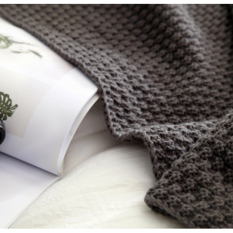 Chunky Knit Throw Blanket | Pom-Pom Tassels, Waffle Weave | Soft, Warm Throw for Sofa & Bed