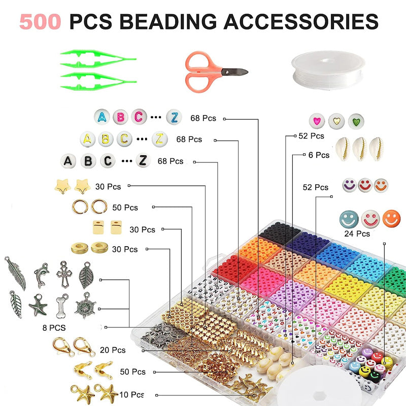 Clay Beads Bracelet Making Kit | 5520 Beads & 550 Charms Set | Polymer Clay Jewellery Craft Kit for Kids & Adults