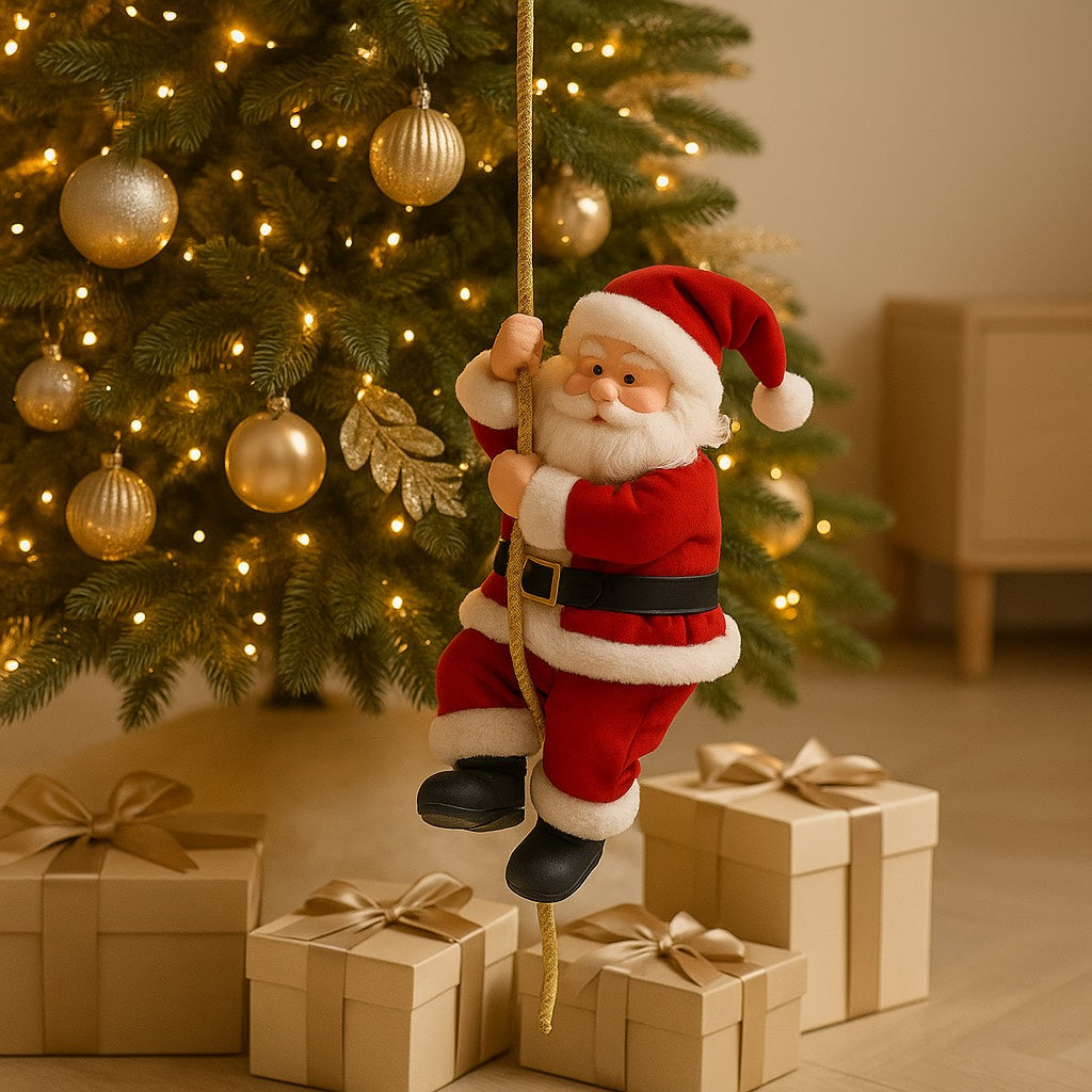 Climbing Santa Rope Ladder Decoration | Battery-Operated Festive Figure with Climbing Motion | Fun Wall Decor for Christmas
