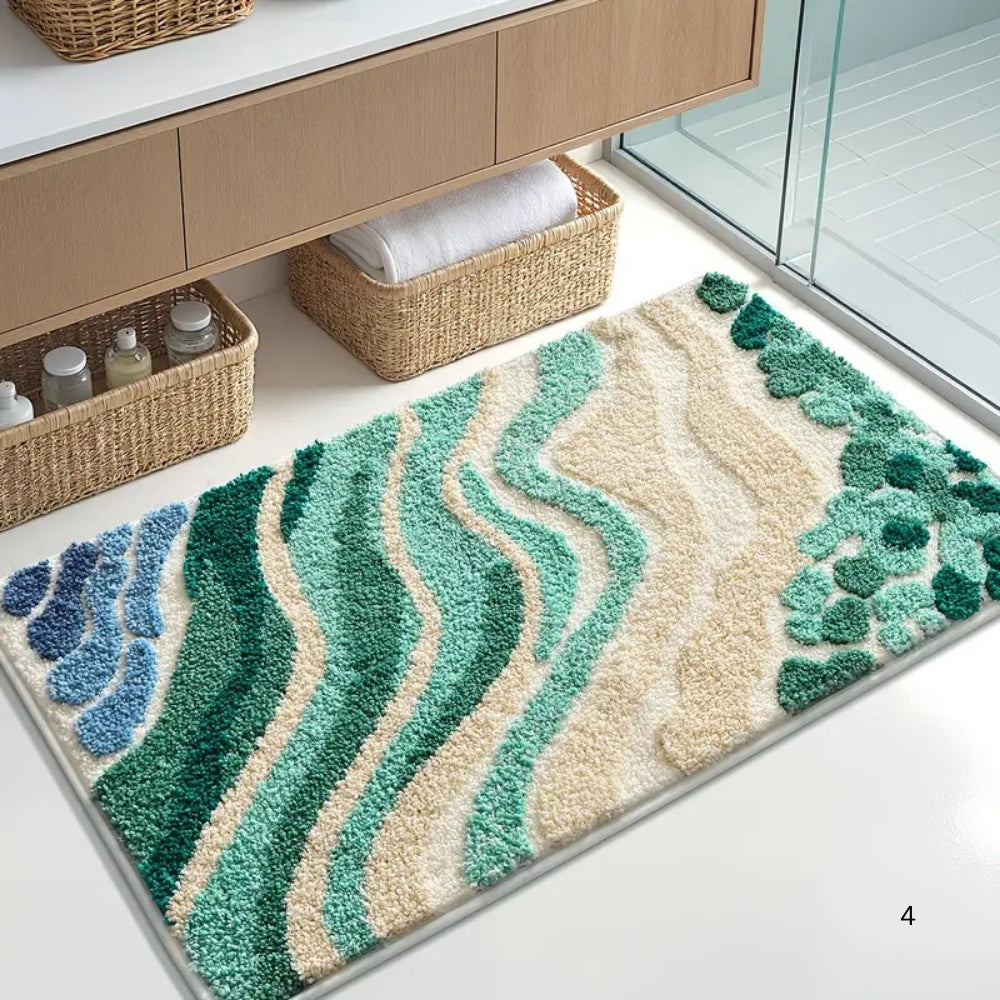 CoastalHome | Non-Slip Bath Mat – Wavy Pattern Microfiber Design 1