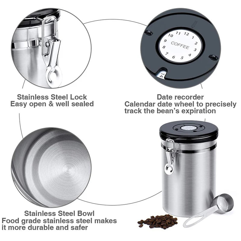 Coffee Container | Lever Clamp Lid, Dial And Front Scoop