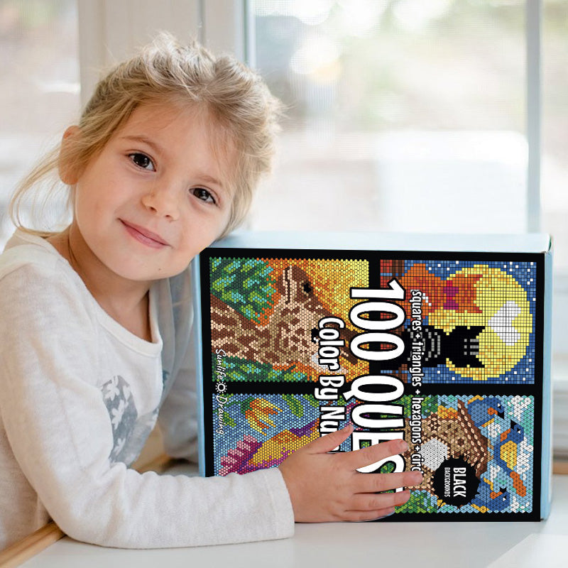Colour by Numbers Activity Book | 100 Mosaic Designs on Black Backgrounds | Relaxing Creative Hobby for All Ages