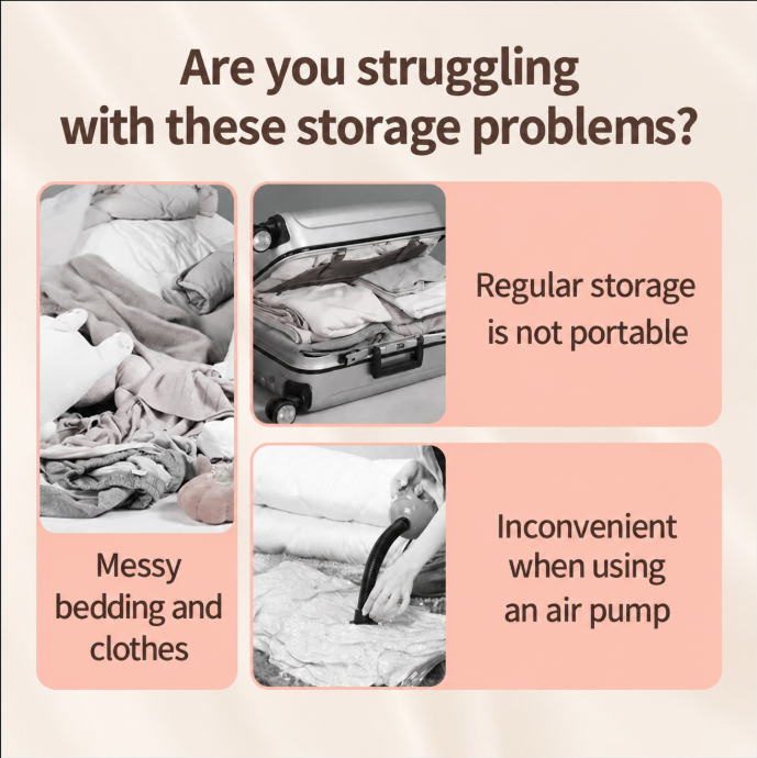 Compression Storage Bags Nylon 52×42×30 cm & 52×42×60 cm | Beige, Gray, Pink | Water-Repellent Space-Saving Storage