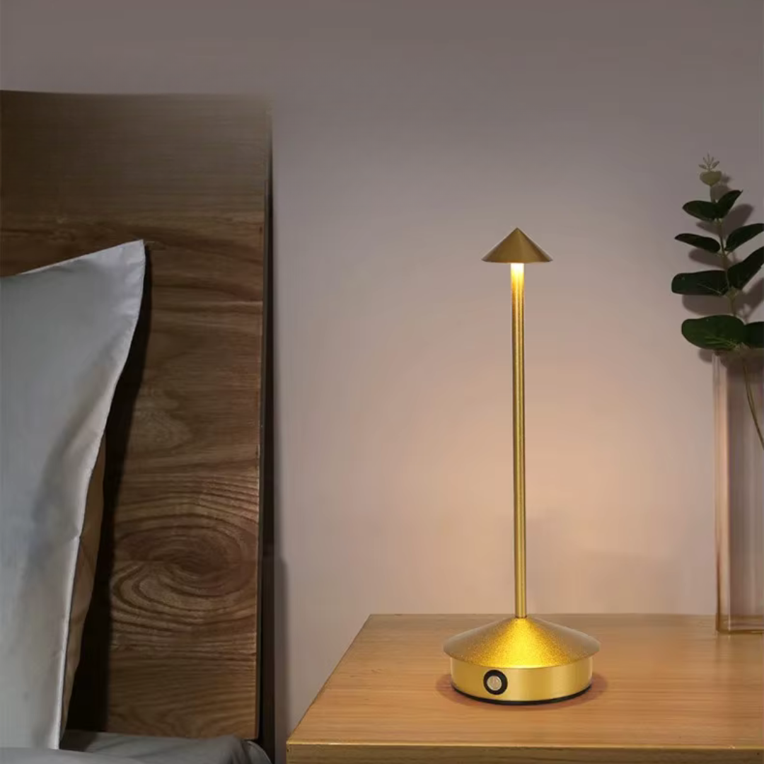 Cone Table Lamp Aluminium D10.5 x H30 cm | Touch Dimming, 3 Colour Tones | Rechargeable, Cordless USB LED Light