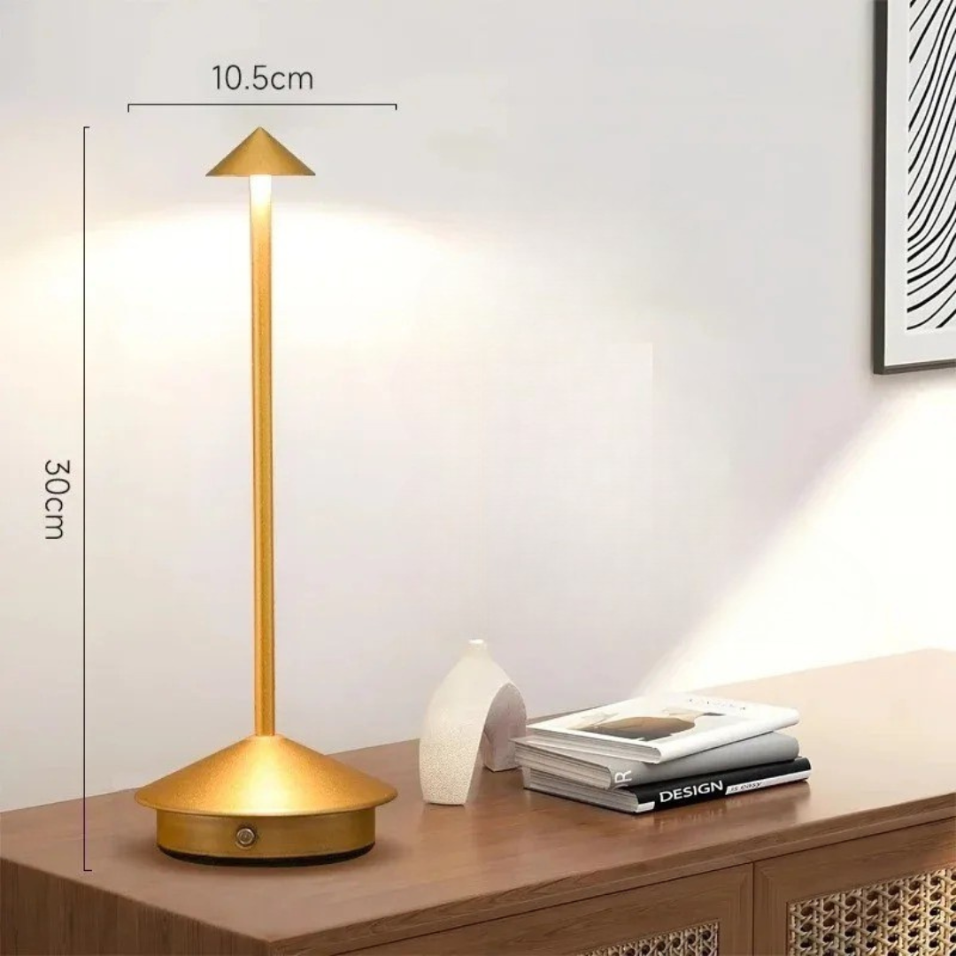 Cone Table Lamp Aluminium D10.5 x H30 cm | Touch Dimming, 3 Colour Tones | Rechargeable, Cordless USB LED Light