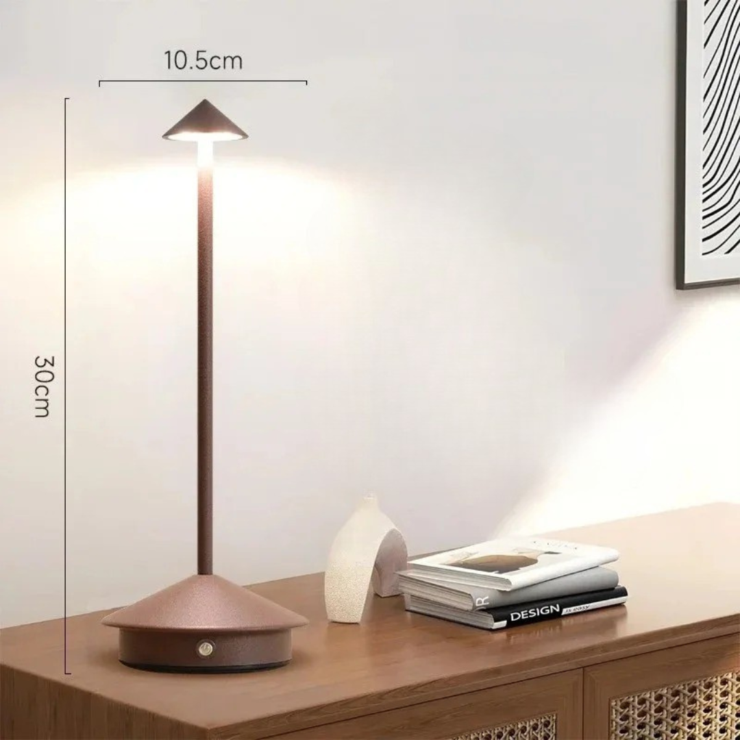 Cone Table Lamp Aluminium D10.5 x H30 cm | Touch Dimming, 3 Colour Tones | Rechargeable, Cordless USB LED Light