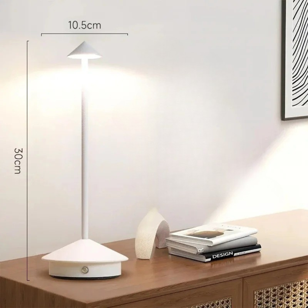 Cone Table Lamp Aluminium D10.5 x H30 cm | Touch Dimming, 3 Colour Tones | Rechargeable, Cordless USB LED Light