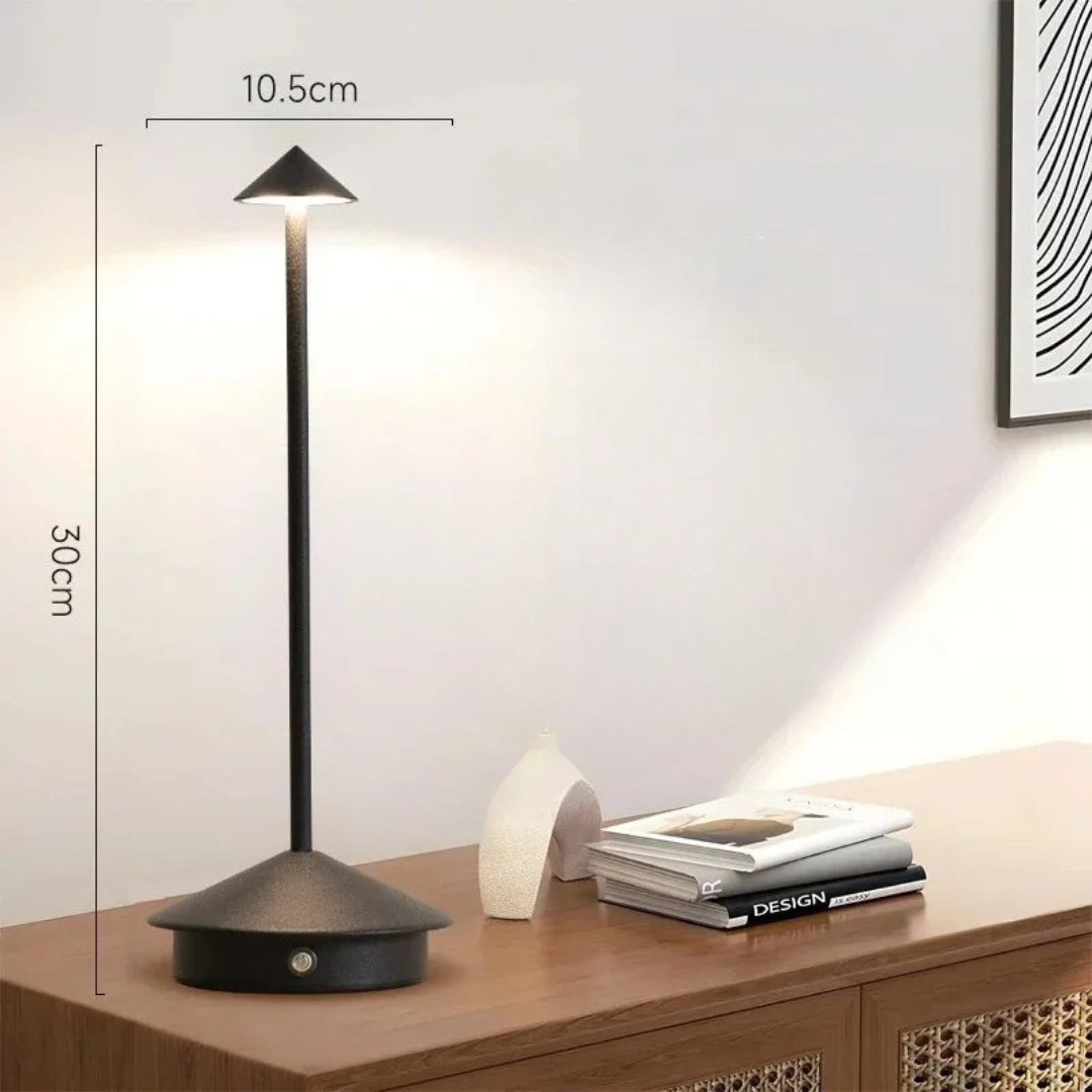 Cone Table Lamp Aluminium D10.5 x H30 cm | Touch Dimming, 3 Colour Tones | Rechargeable, Cordless USB LED Light