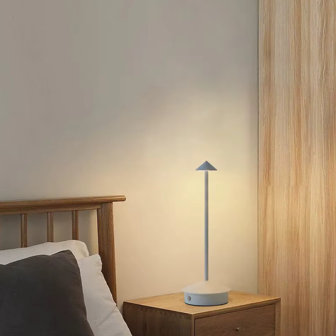Cone Table Lamp Aluminium D10.5 x H30 cm | Touch Dimming, 3 Colour Tones | Rechargeable, Cordless USB LED Light