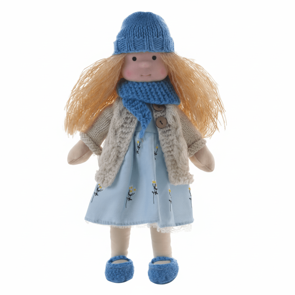 Handmade Waldorf Doll, Cotton & Plush, 28 cm | Minimalist Face for Imaginative Play | Sturdy Plastic Head, Cuddly Body 39