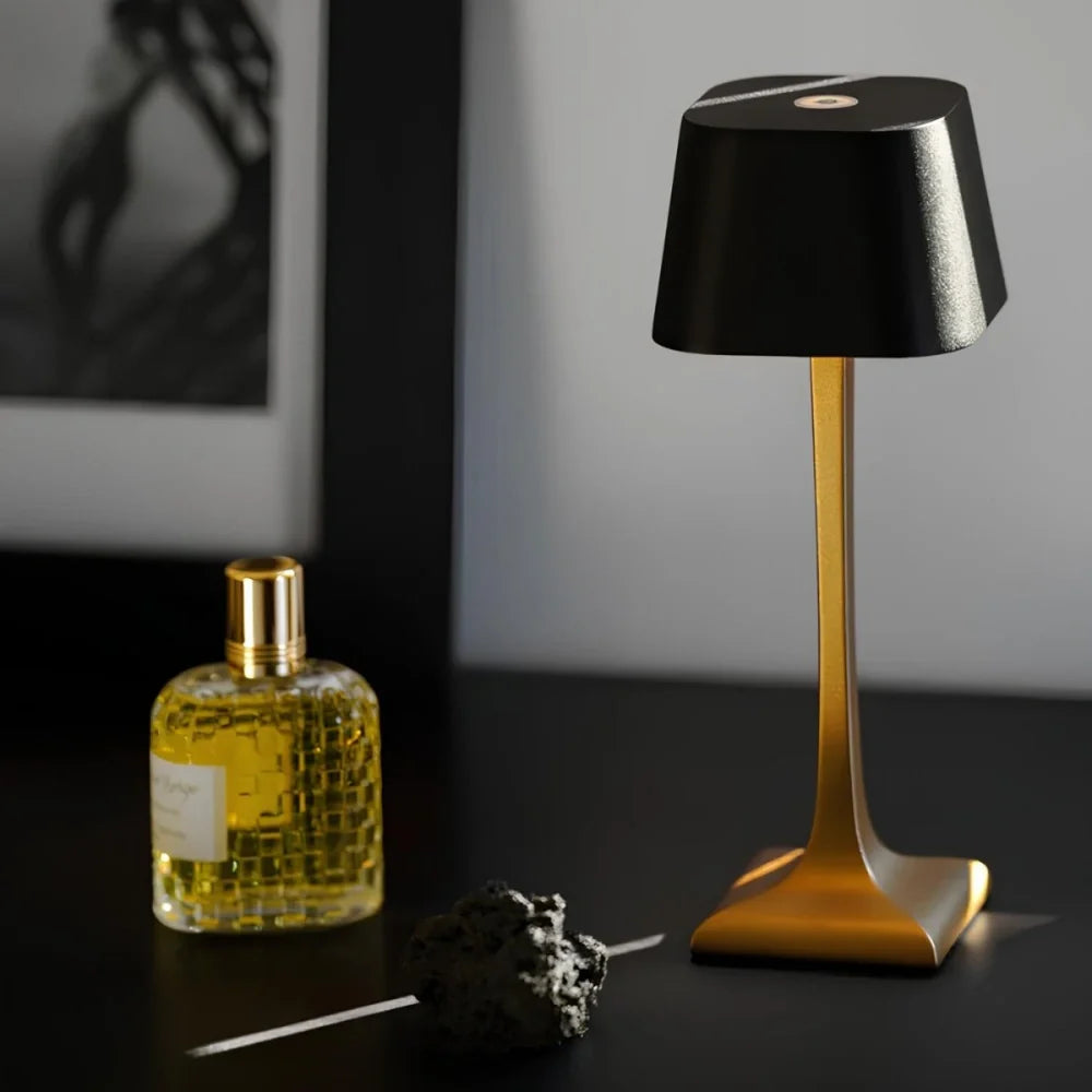 Cordless Table Lamp, Aluminium, 26 x 10 x 10 cm | Dimmable, Waterproof IP54, 14-16 Hour Battery | Black, White or Black and Gold