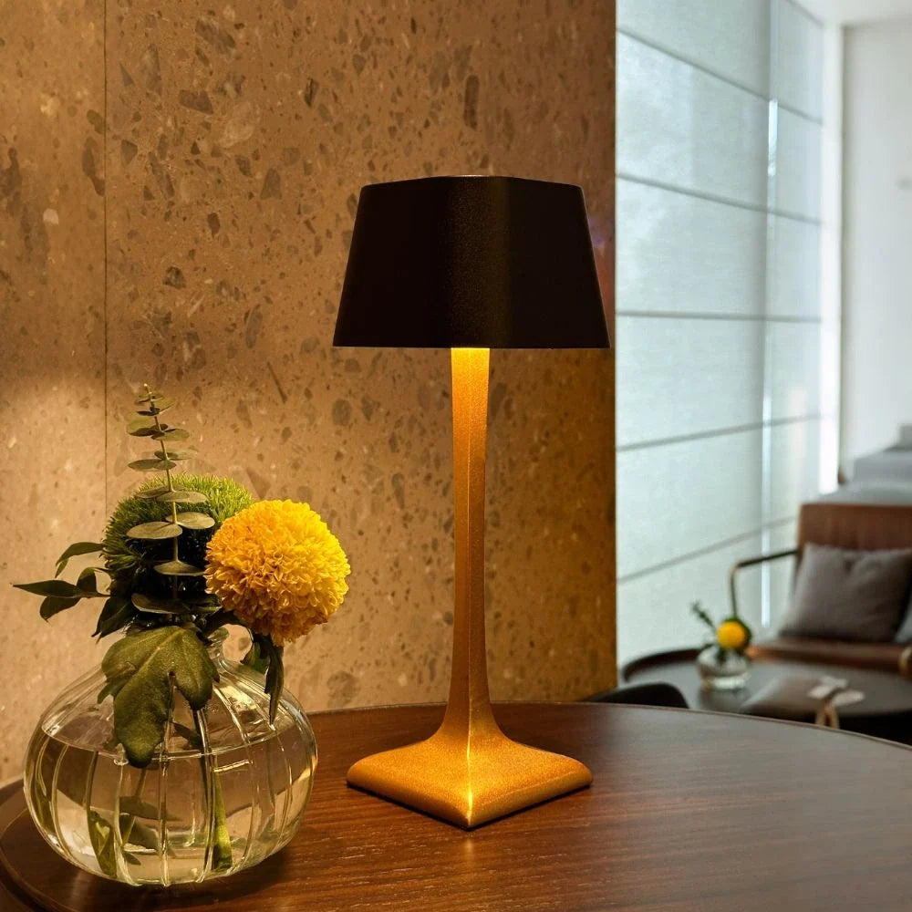 Cordless Table Lamp, Aluminium, 26 x 10 x 10 cm | Dimmable, Waterproof IP54, 14-16 Hour Battery | Black, White or Black and Gold