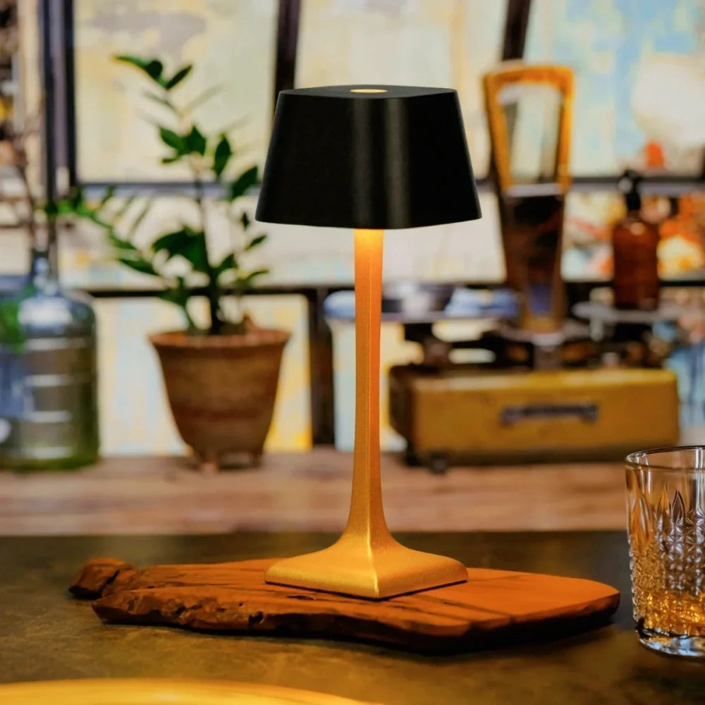 Cordless Table Lamp, Aluminium, 26 x 10 x 10 cm | Dimmable, Waterproof IP54, 14-16 Hour Battery | Black, White or Black and Gold