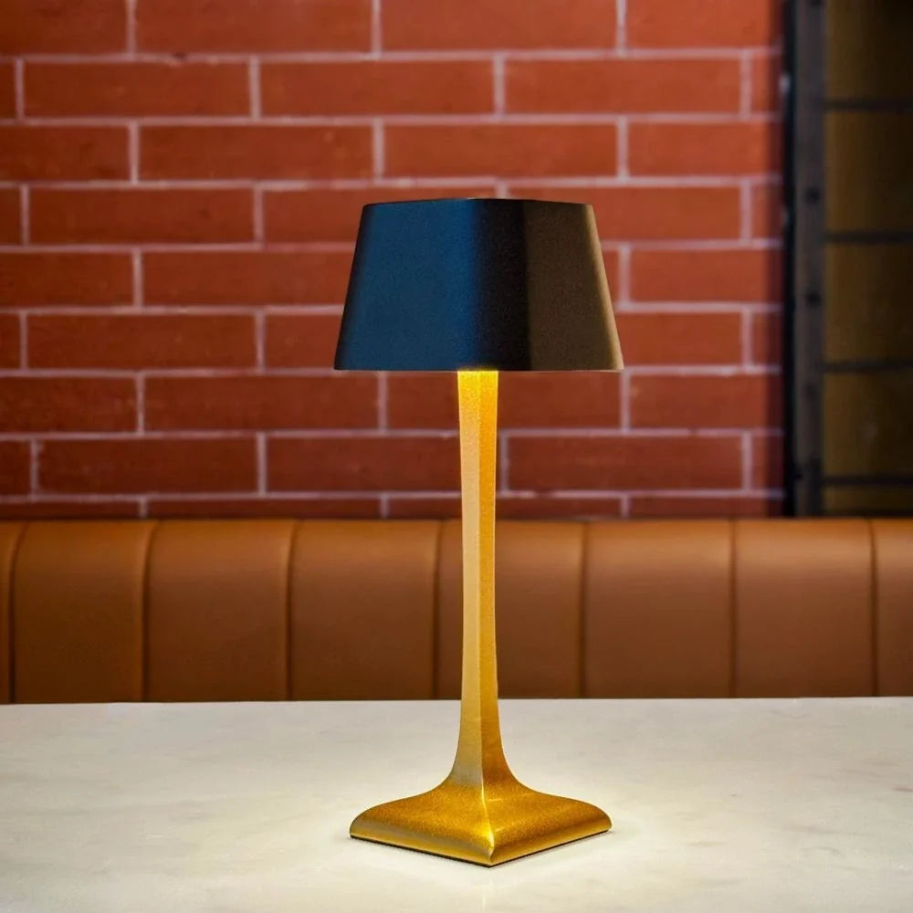 Cordless Table Lamp, Aluminium, 26 x 10 x 10 cm | Dimmable, Waterproof IP54, 14-16 Hour Battery | Black, White or Black and Gold