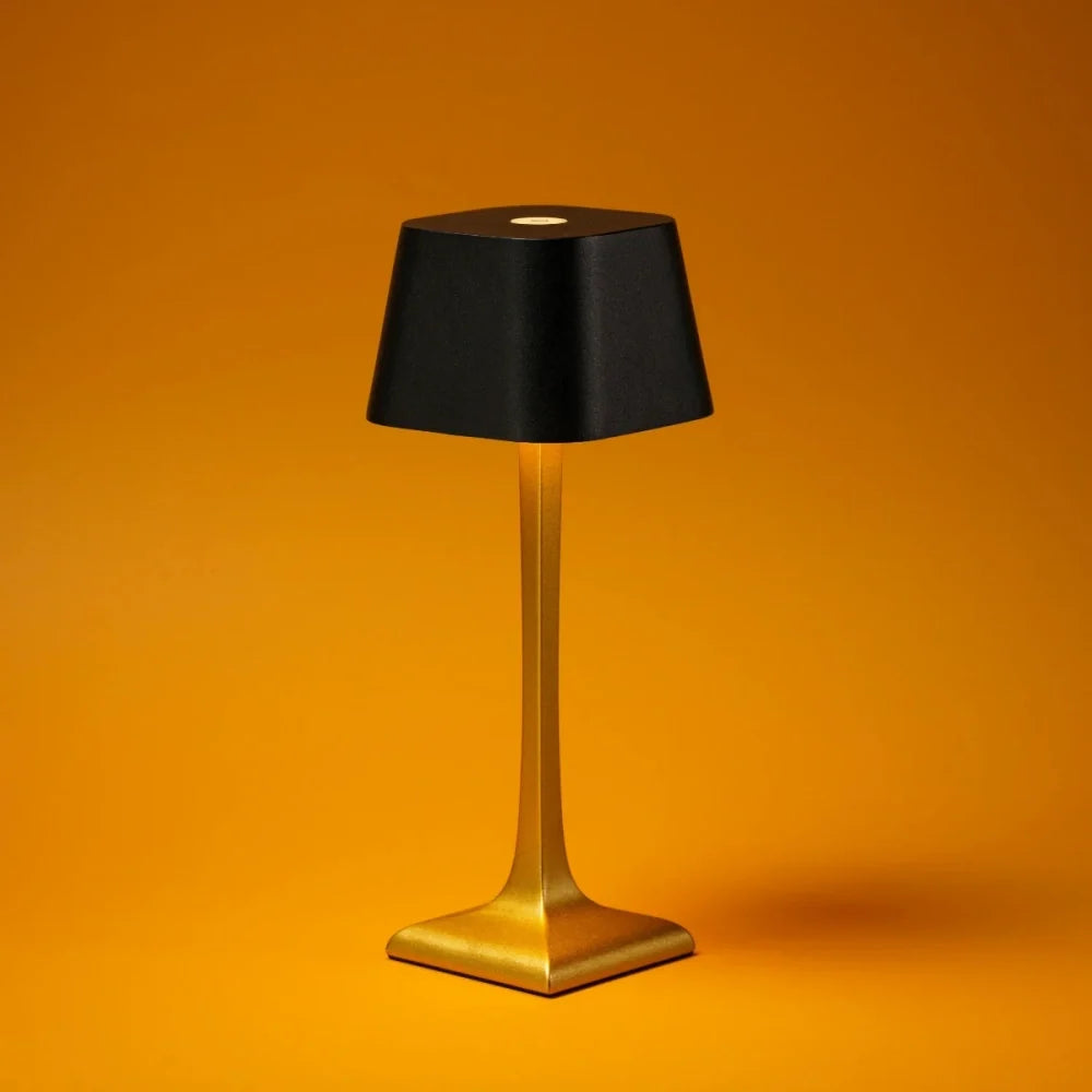 Cordless Table Lamp, Aluminium, 26 x 10 x 10 cm | Dimmable, Waterproof IP54, 14-16 Hour Battery | Black, White or Black and Gold