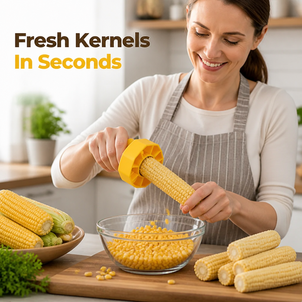Corn Kernel Remover Stainless Steel Blade | Ergonomic Non-Slip Grip | Fast Mess-Free Corn Stripping Tool for Kitchen