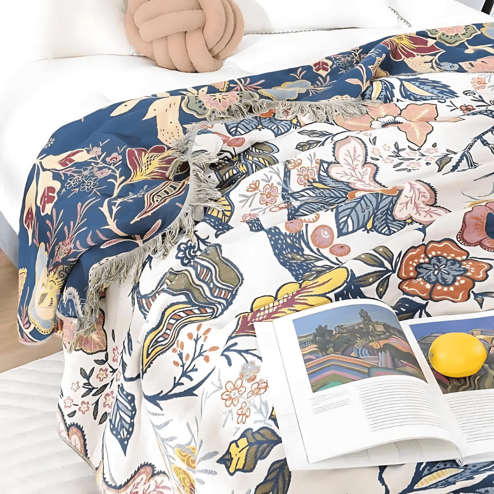 CottonBloom Blanket – Rustic Cotton Blanket with Floral Pattern, Reversible Design 5