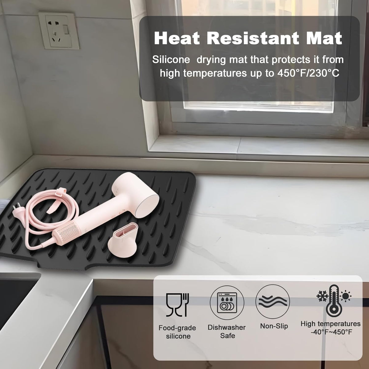 Countertop Drying Mat, Absorbent Quick-Dry Fabric, Non-Slip Base