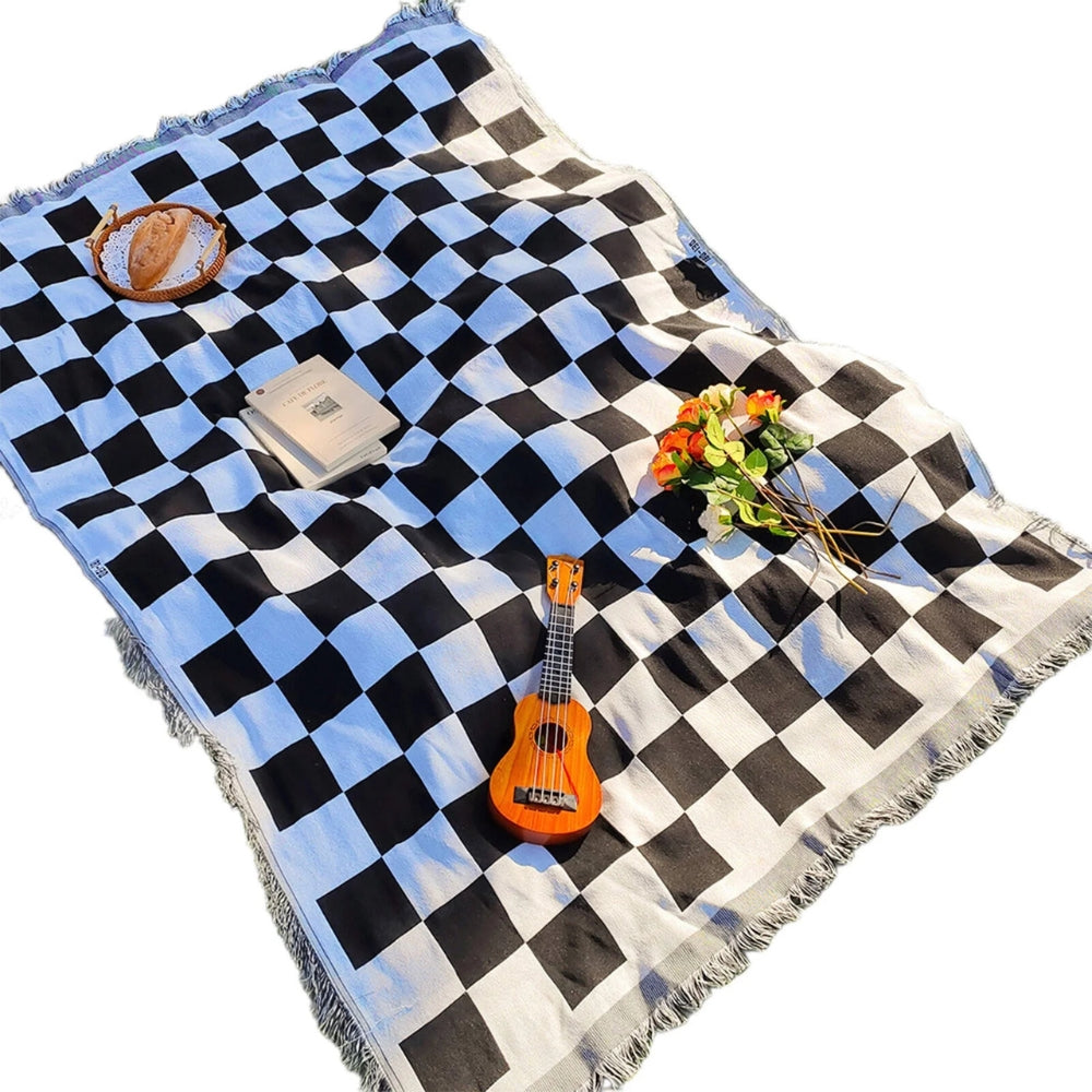 CozyHome | Large Checkered Picnic Blanket – Soft Microfiber with Fringe
