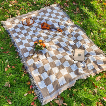 CozyHome | Large Checkered Picnic Blanket – Soft Microfiber with Fringe 5