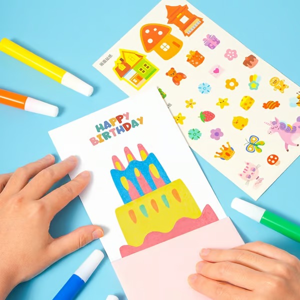 Craft Kit Non-Toxic Arts Markers Stickers Card with 20 Patterned Papers
