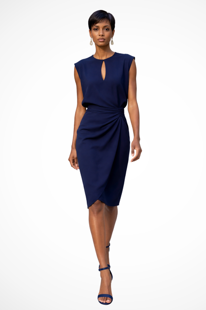 Cressida | Women's Midi Dress – Ruched Wrap Design with Keyhole Neckline 1
