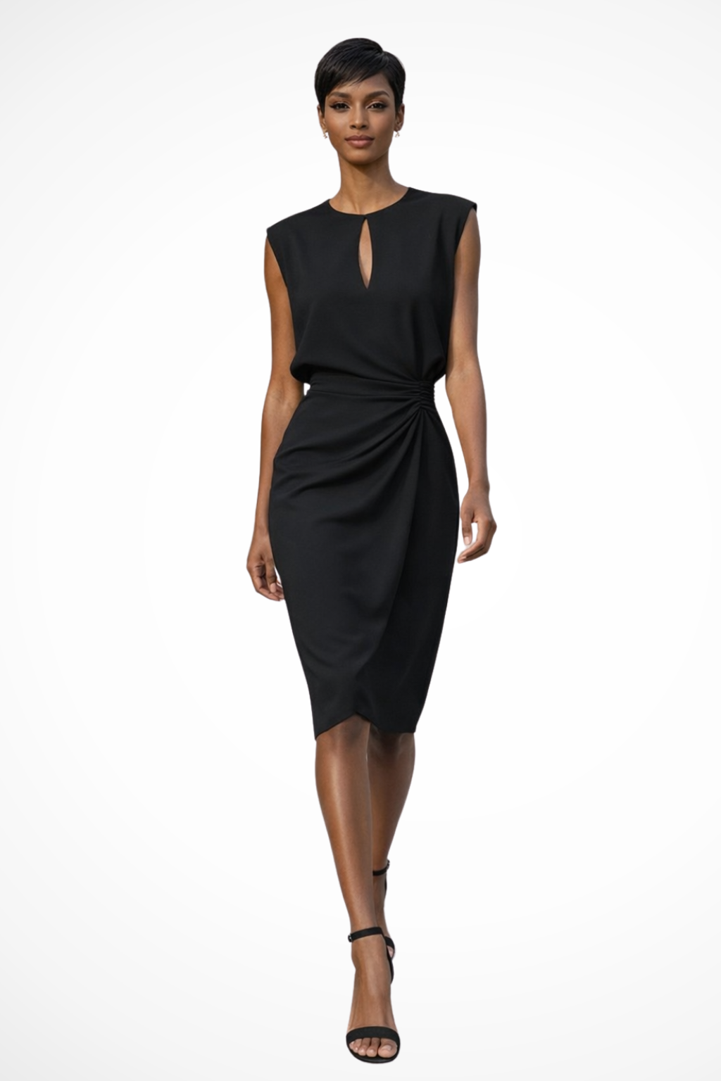 Cressida | Women's Midi Dress – Ruched Wrap Design with Keyhole Neckline 3