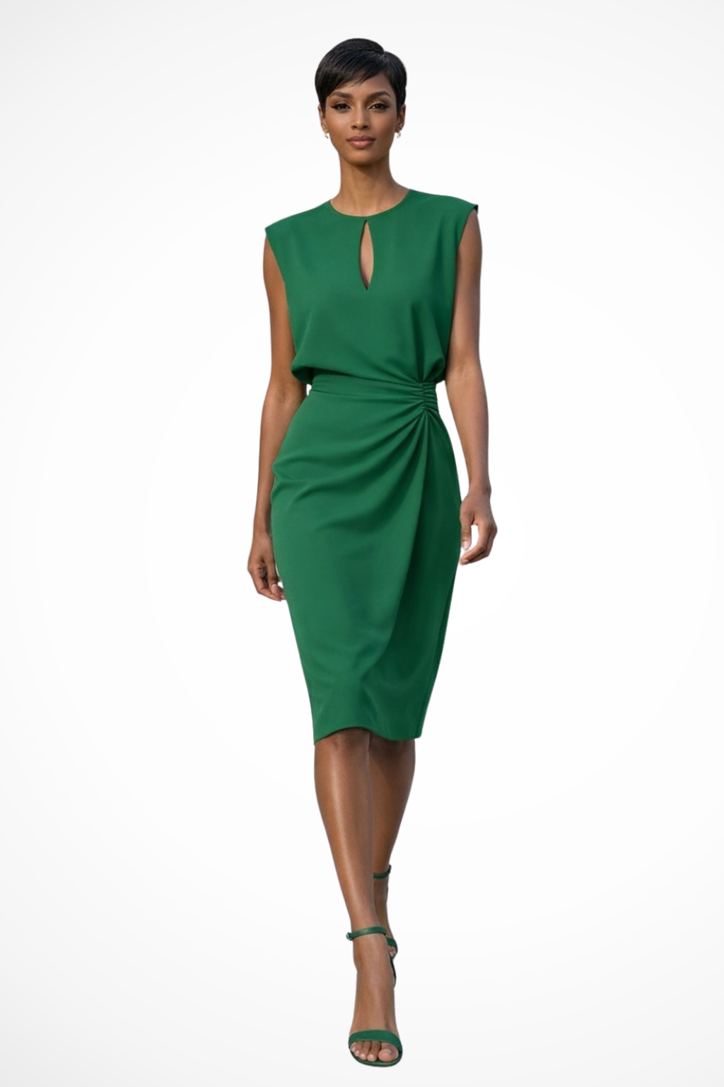 Cressida | Women's Midi Dress – Ruched Wrap Design with Keyhole Neckline 4