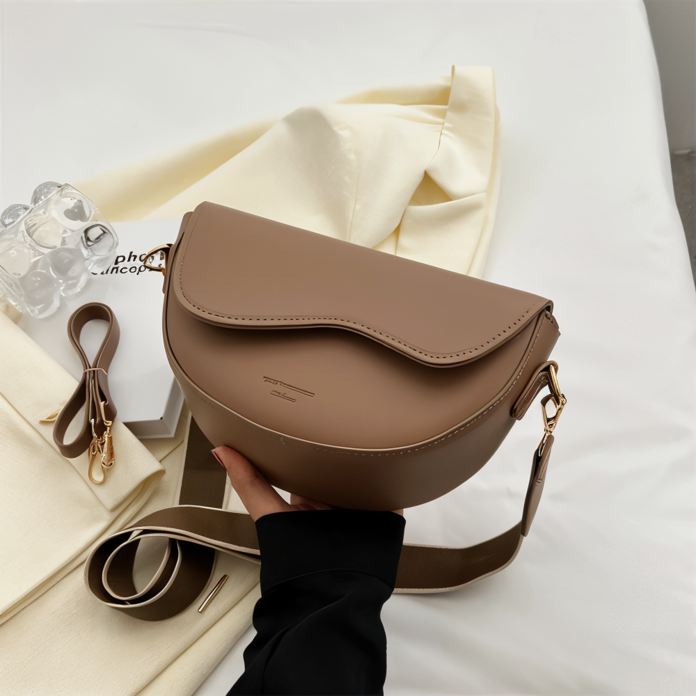 Crossbody Bag - Vegan Leather with Curved Flap Design