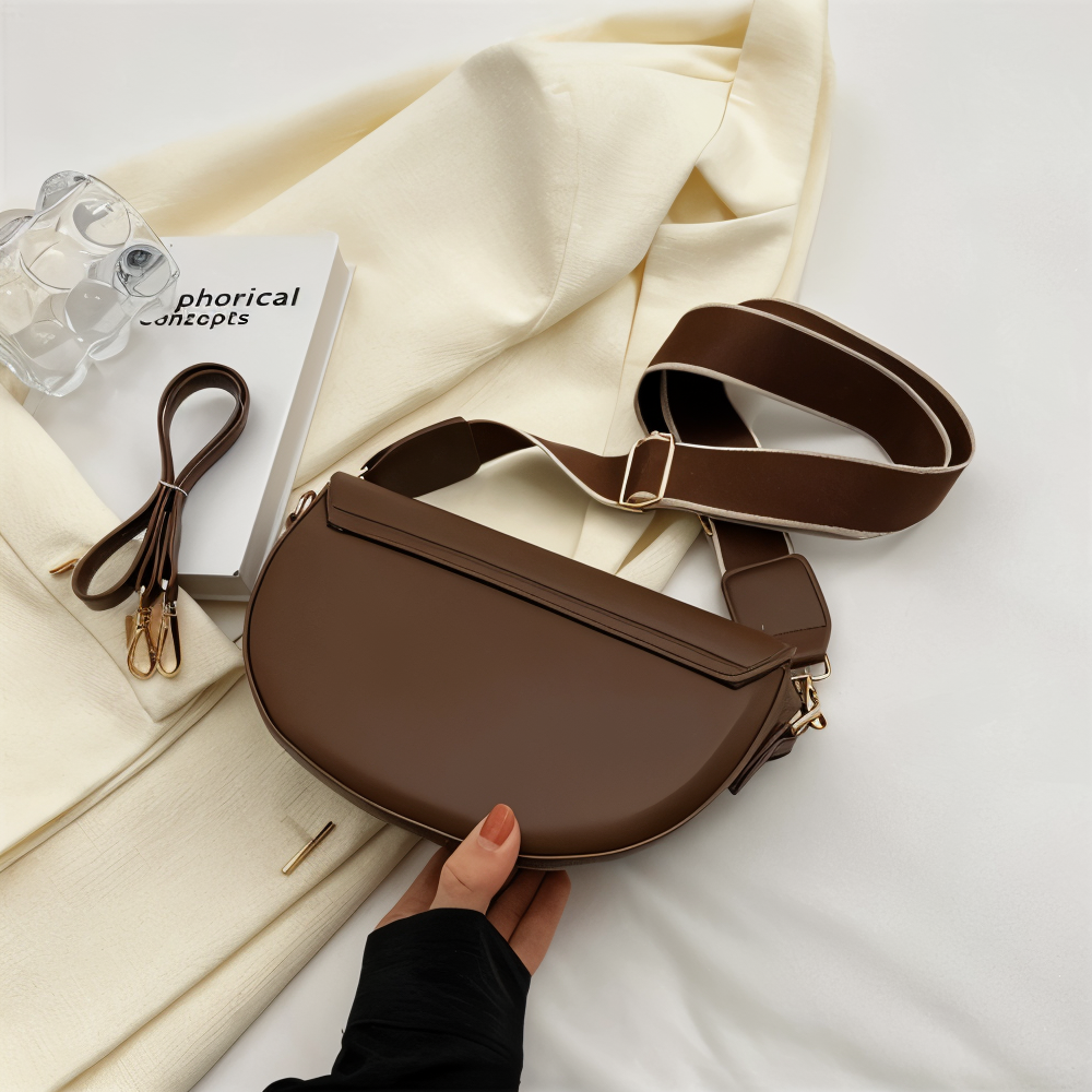 Crossbody Bag - Vegan Leather with Curved Flap Design