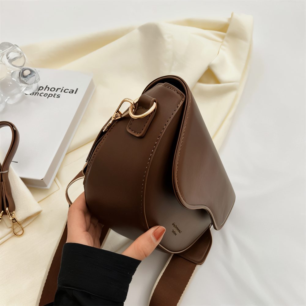 Crossbody Bag - Vegan Leather with Curved Flap Design