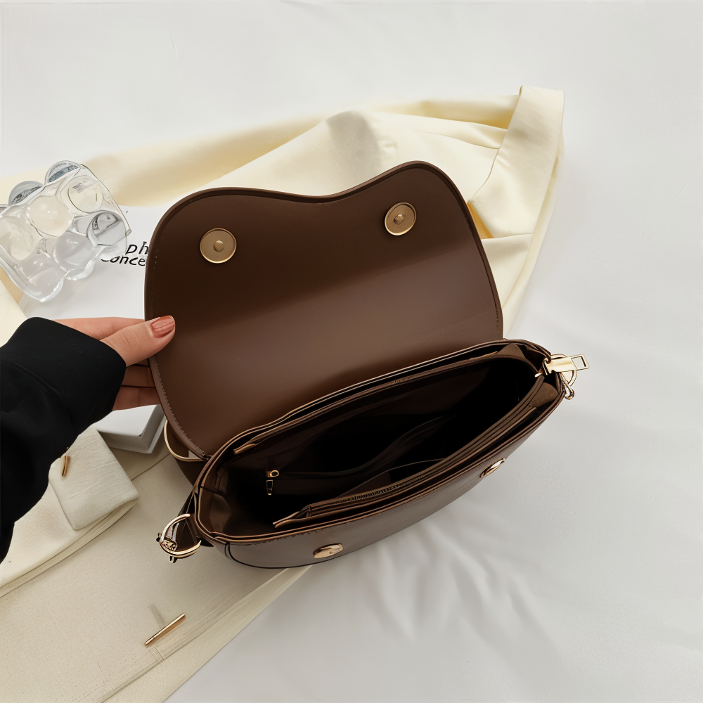 Crossbody Bag - Vegan Leather with Curved Flap Design