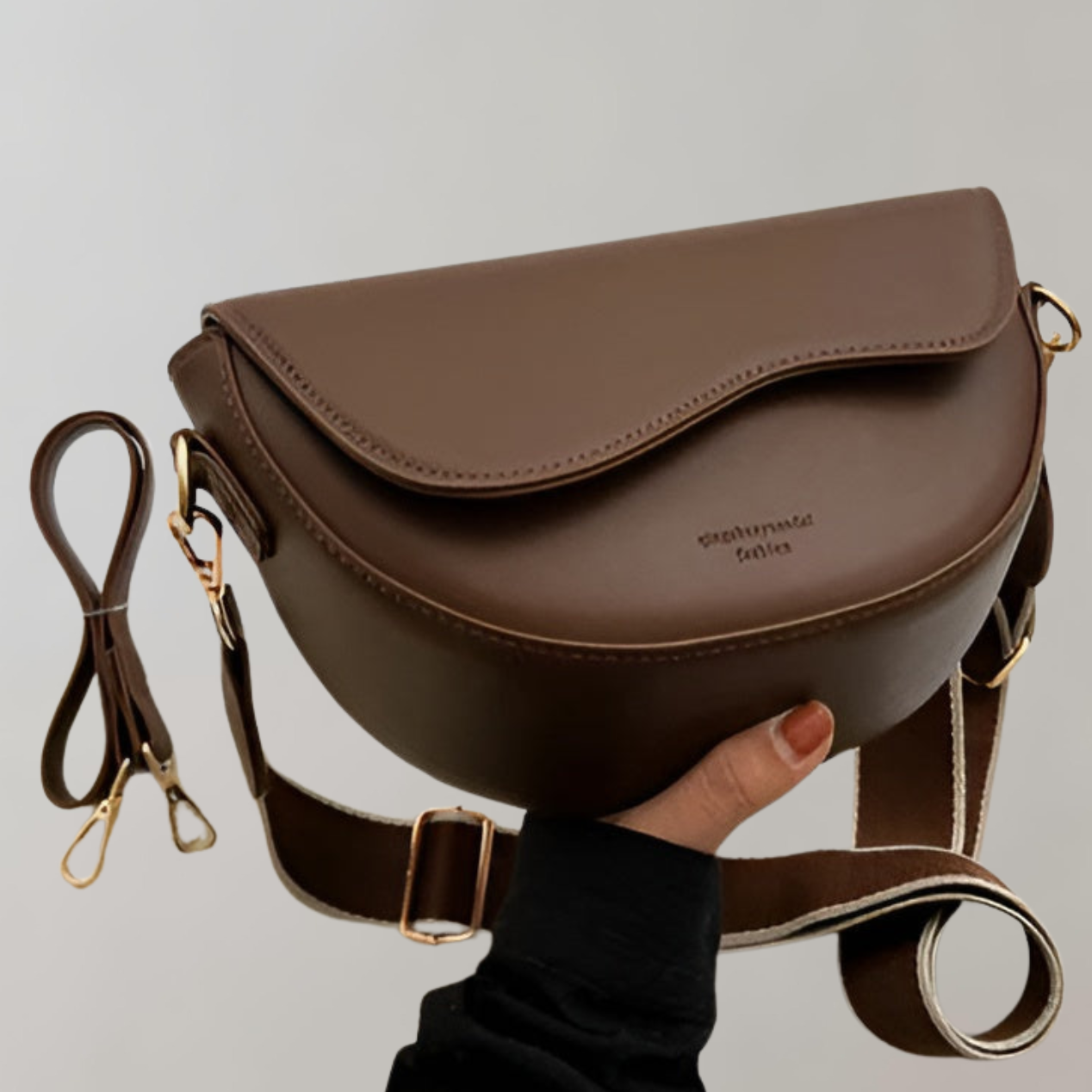 Crossbody Bag - Vegan Leather with Curved Flap Design