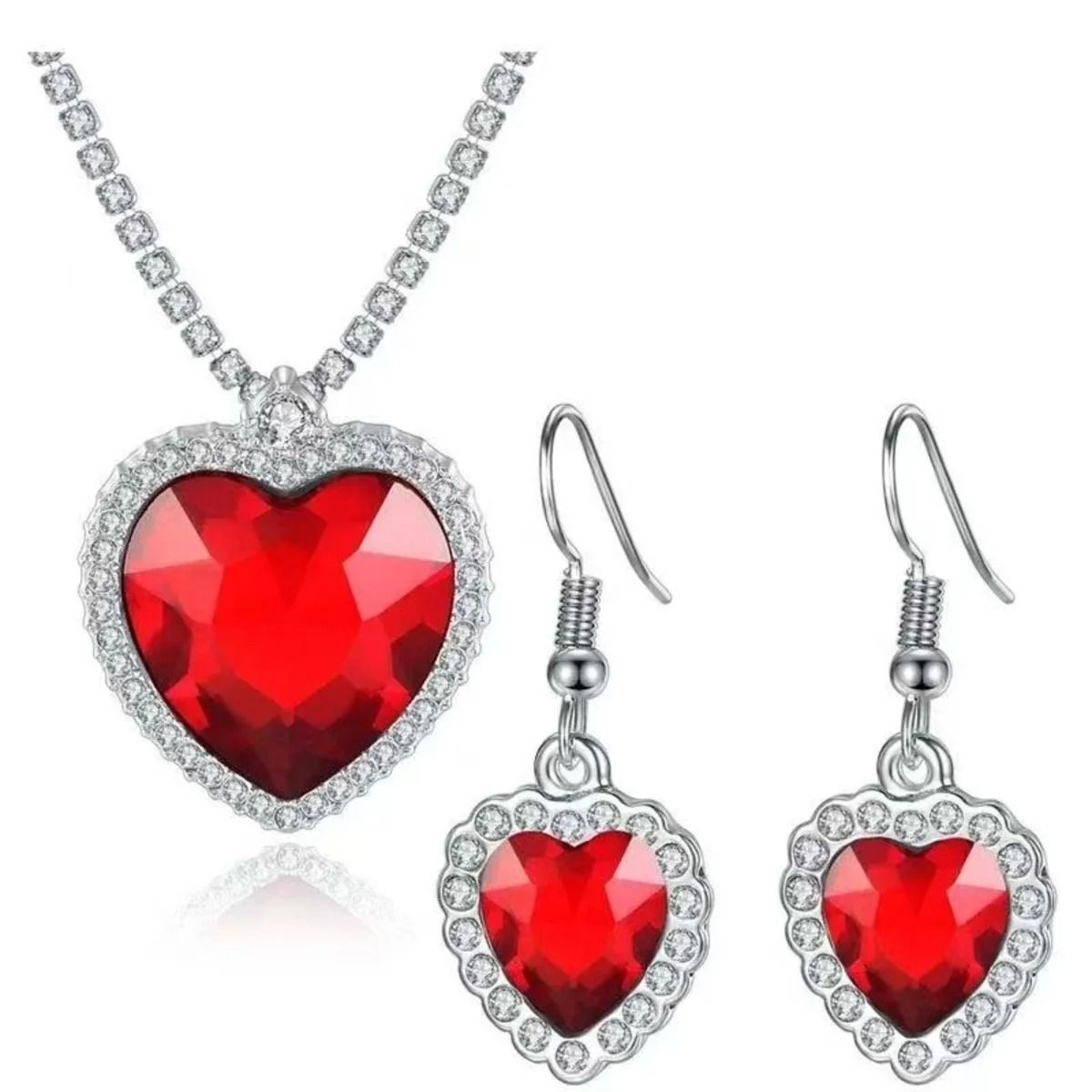 Crystal Heart Pendant Necklace | Navy Blue Centre Stone with Clear Crystal Halo | Comes with Velvet Gift Pouch